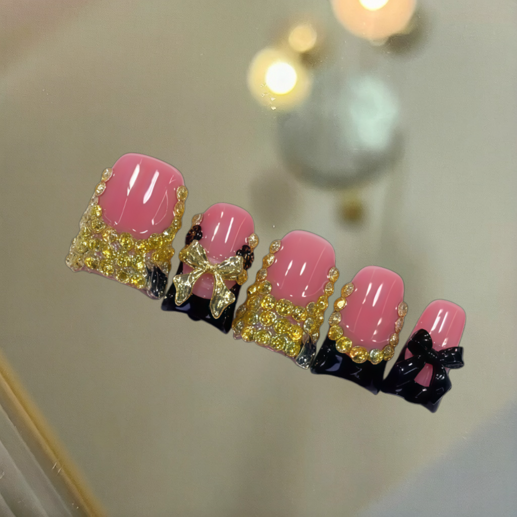 Pink Black Gold Bow