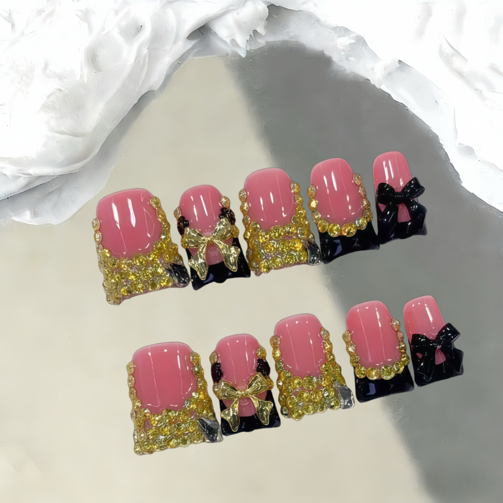 Pink Black Gold Bow